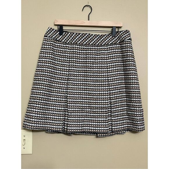 Talbots Women’s Tan Black Ivory ALine Lined Houndstooth Wool Skirt Petite 14 - Picture 1 of 13